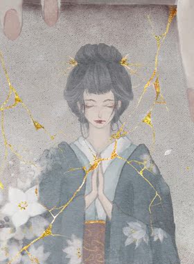 蓝法鑫 抽象卡通人物唯美装饰画花卉客厅玄关过道背景墙水彩画