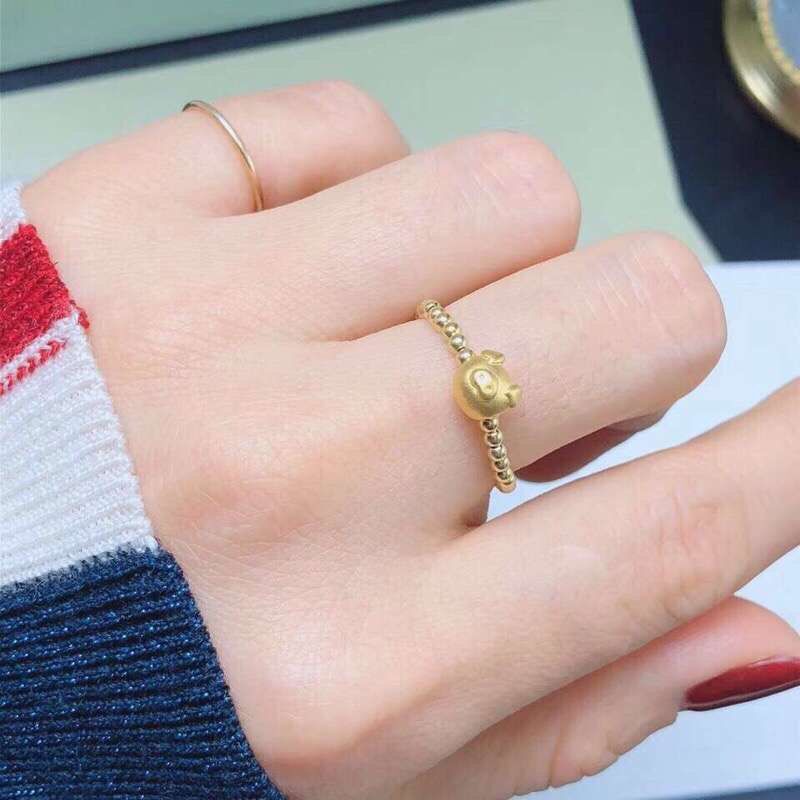 金转运珠戒指本命抖音同款 18K 硬金黄金生肖 3D 足金 999 小金猪戒指 金转运珠戒指本命抖音同款 18K 硬金黄金生肖 3D 足金 999 小金猪戒指