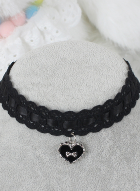 蕾丝爱心蝴蝶结项圈巴洛克中古粉白蓝黑锁骨链项链choker甜美少女