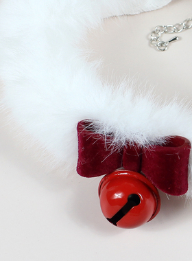 毛绒项圈choker圣诞节项链锁骨链蝴蝶结少女礼物铃铛酒红仿水貂