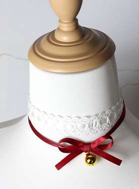 圣诞结&铃铛锁骨链项链金酒红氛围感少女ins叠戴双层可爱秋冬百搭