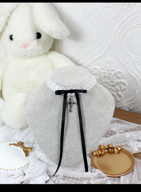 黑白十字架修女锁骨链项链choker项圈颈饰蕾丝女仆lolita蝴蝶结