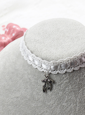黑白蕾丝蝴蝶结吊坠choker颈饰环项链花边Lolita复古vintage少女