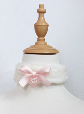 少女粉色爱心形蝴蝶结毛绒脖圈项链锁骨链choker日系可爱女m软妹