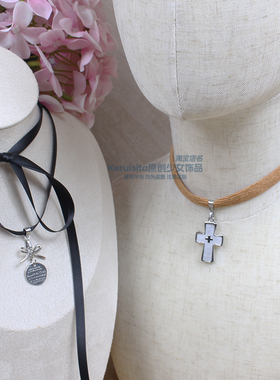 灯芯绒十字架废土风锁骨链项链choker简约百搭秋冬毛衣链爱心辣妹