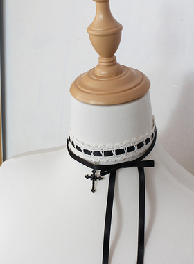 黑白十字架双层叠戴蕾丝项链choker项圈锁骨链修女少女甜妹蝴蝶结