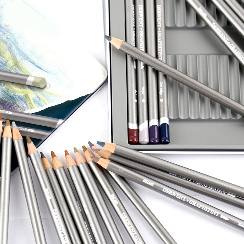 英国【DERWENT得韵旗舰店】Graphitint水溶彩铅石墨彩色铅笔梦幻软色调成人初学者学生专业水溶铅笔6/12/24色 - 图2