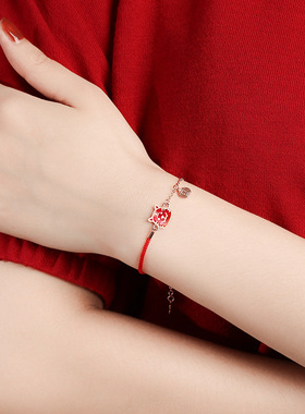 龙结国潮故宫手链十二生肖感温变色手工编织本命年红绳女手绳上