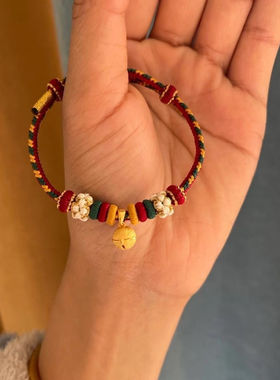 敦煌色手工编绳铃兰花手链半成品可穿转运珠路路通桃花本命年