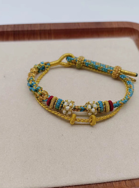 手工编织双层手绳可穿金饰千里江山色桃花结半成品情侣闺蜜款