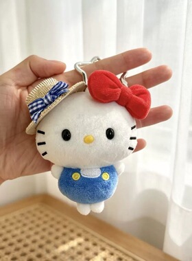 迷你豆豆眼黑皮kitty猫毛绒公仔玩偶包包挂件汽车钥匙扣女生礼物