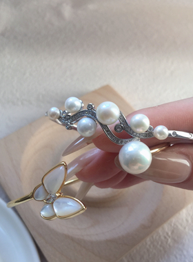 格物 蝴蝶珍珠手镯开口轻奢时尚气质天然淡水珍珠手饰