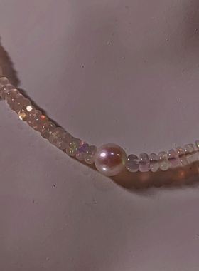 格物原创《人鱼小姐》天然欧泊项链款叠戴双层极光淡水珍珠