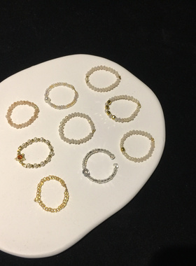 绝美多色彩素圈叠戴串珠组合ins小众设计感简约米珠戒指女