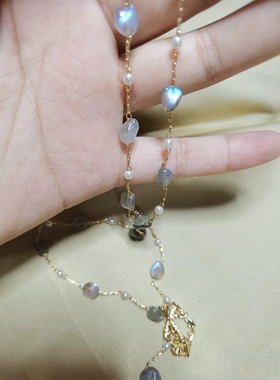 格物《遗落的光》原创月光石项链镀金巴洛克珍珠