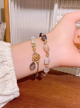 仿天然石珍珠双层手链女轻奢感复古小众气质手串小众百搭手饰