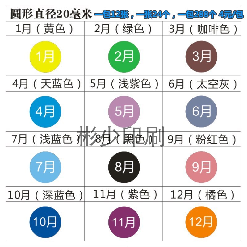 彩色月份数字贴纸 1-12月数字分类标签不干胶 20mm圆形月份标签贴-图0