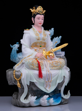 石材中式客厅手工九天玄女神像