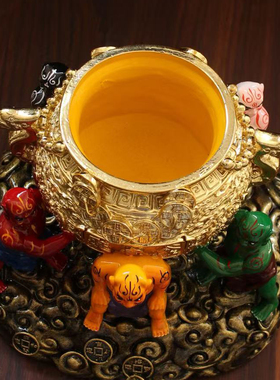 东南亚五灵公五鬼聚宝盆招财摆件