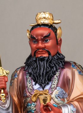 黄铜彩绘骑虎张天师神像供奉摆件