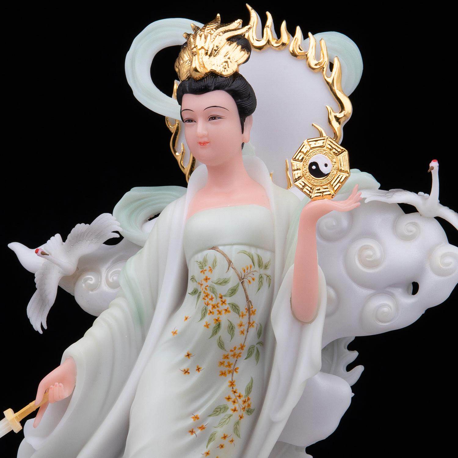 汉白玉站九天玄女神像飞天玄女八卦九天玄女娘娘家用供奉圣丰摆件