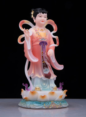 善财童子龙女佛像金童玉摆件