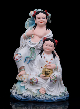 客厅摆件和合二圣摆件汉白玉供奉