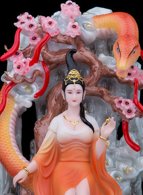 汉白玉招财桌面灵蛇娘娘摆件