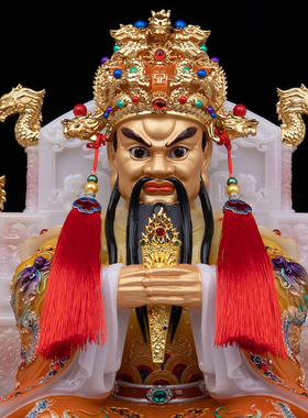 龙五爷神像汉白玉彩绘摆件
