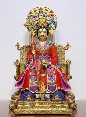 黄铜彩绘玉帝王母神像供奉摆件