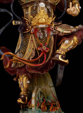 热灼色鎏金王灵官神像摆件黄铜