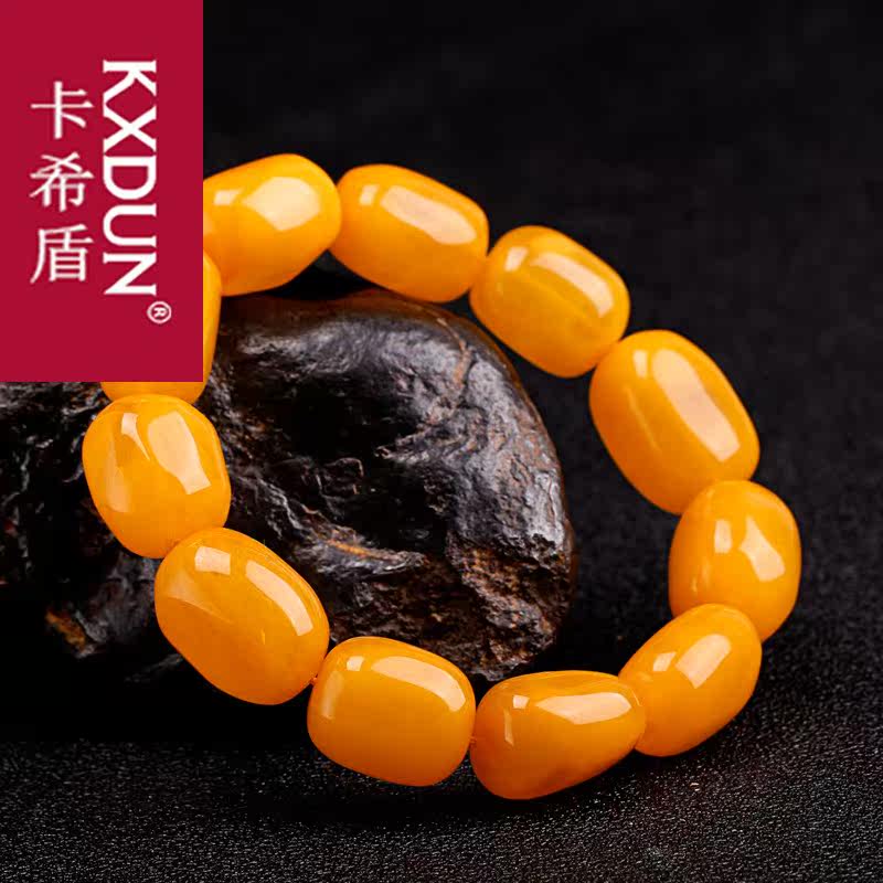 kxdun天然鸡油黄满蜜男蜜蜡手链 卡希盾手链