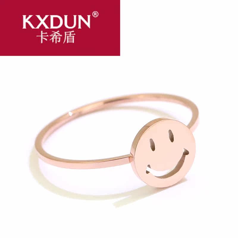 日韩版个性圆形圆盘笑脸微笑食指戒 卡希盾戒指/指环