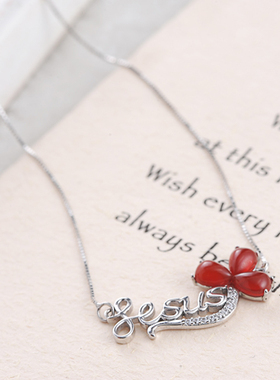 女士新款项坠红玛瑙项链女款925纯银吊坠红色玉髓生日七夕送礼物