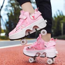 Student Riot Walking Shoes With Four Wheels Skate Four Wheels Deformed Shoes Children Adult Wheels Summer Double Rows Of Roller Skates