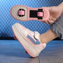 Student Riot Walking Shoes Children Double Wheels Detachable Wheels Shoes Girl Two Rounds Walking Shoes Mesh Red Boy Wheels Skating Shoes