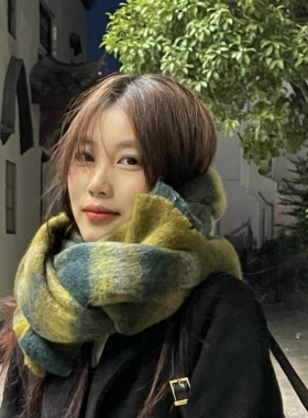 秋冬软糯围巾格纹显白韩版女百搭加厚学生复古围脖情侣保暖披肩