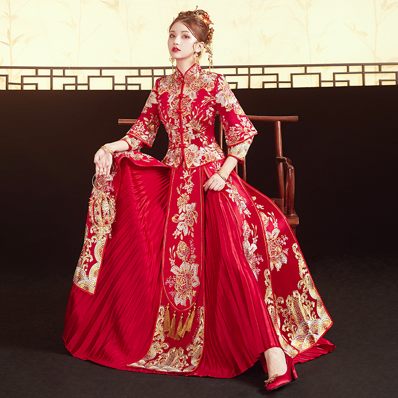 想念婚纱礼服量版店秀禾服新娘新款结婚中式婚纱礼服龙凤褂敬酒礼服嫁衣出阁服女0