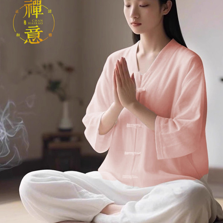 白色禅修服仙气疗愈居士服女款佛系风拜佛打坐素衣中国风禅意女装