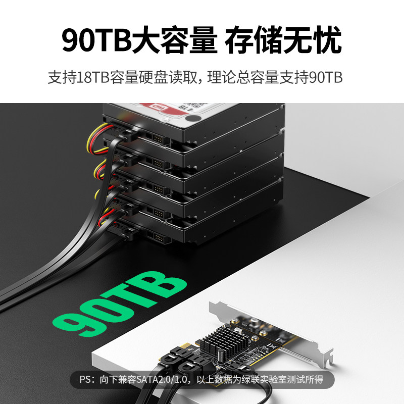 绿联PCIE转SATA3.0多口扩展卡台式主机电脑转接卡固态硬盘x4/8/16