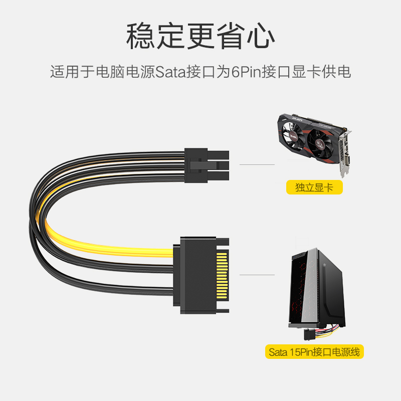 绿联 SATA电源15p转6P显卡反向电源转接线 15针 6PIN显卡电源线-图1