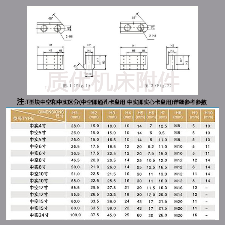 车床液压卡盘5681012寸高频实心T型滑块油压三爪软爪中空梯型块 - 图1