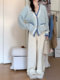 Women's blue V-neck thick sweater jacket autumn and winter