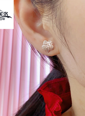 欧诗芙洛14K正品俄罗斯紫金Au585爱心耳钉年货价送女友特闪闪爆款