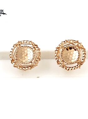 正品俄罗斯14K玫瑰金AU585爆闪拉丝鱼鳞耳钉女新款时尚闪亮紫金