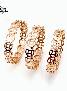 欧诗芙洛正品纯俄罗斯Au585紫金钱多多戒指纯14K玫瑰金彩金闪亮时