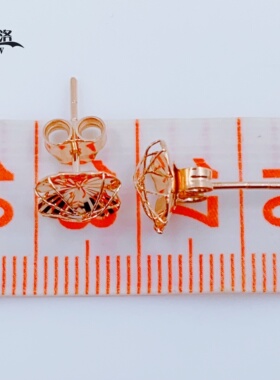 正品俄罗斯14K玫瑰金爆闪幸运草拉丝光面耳钉女新款时尚闪亮紫金