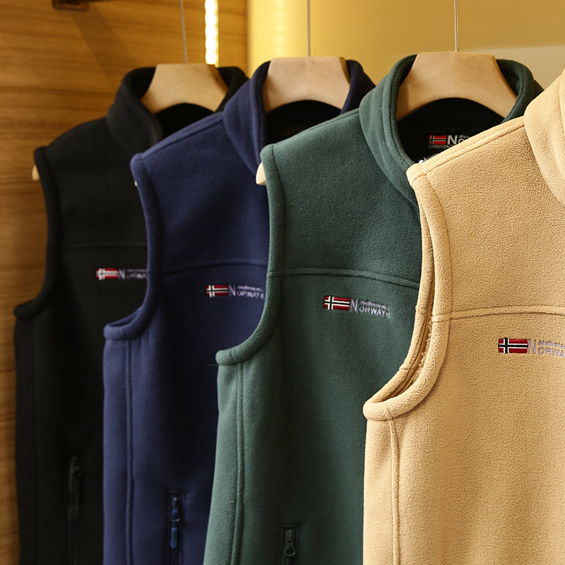 出口挪威！蓄热厚实保暖！冬季男士外贸加绒厚户外立领摇粒绒马甲 - 图0