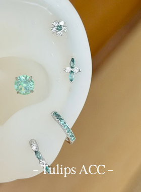 316L钛钢帕拉伊巴绿马眼钻耳环女小众设计独特甜酷耳骨环耳钉耳饰