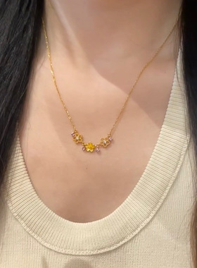 真金24K电镀强保色夏日小紫花紫金花蕊闪钻项链精致高级感锁骨链